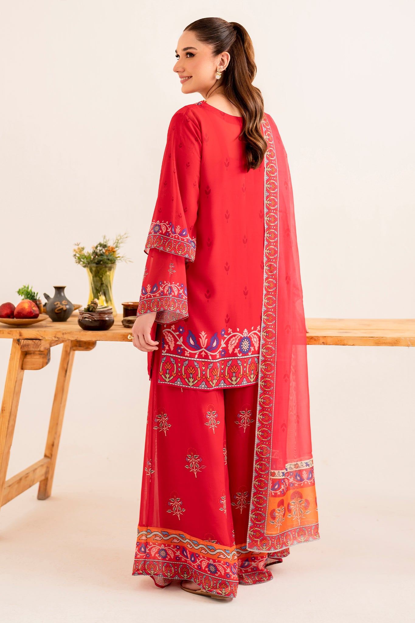 SHIRIN- 3 piece printed georgette in CERISE RED