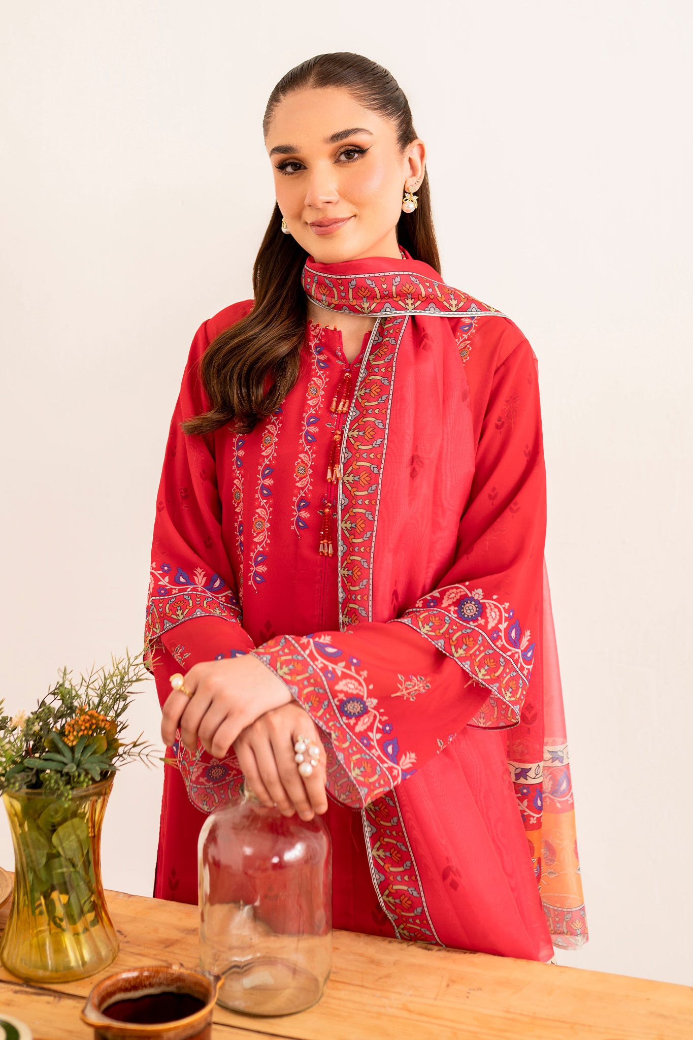 SHIRIN- 3 piece printed georgette in CERISE RED